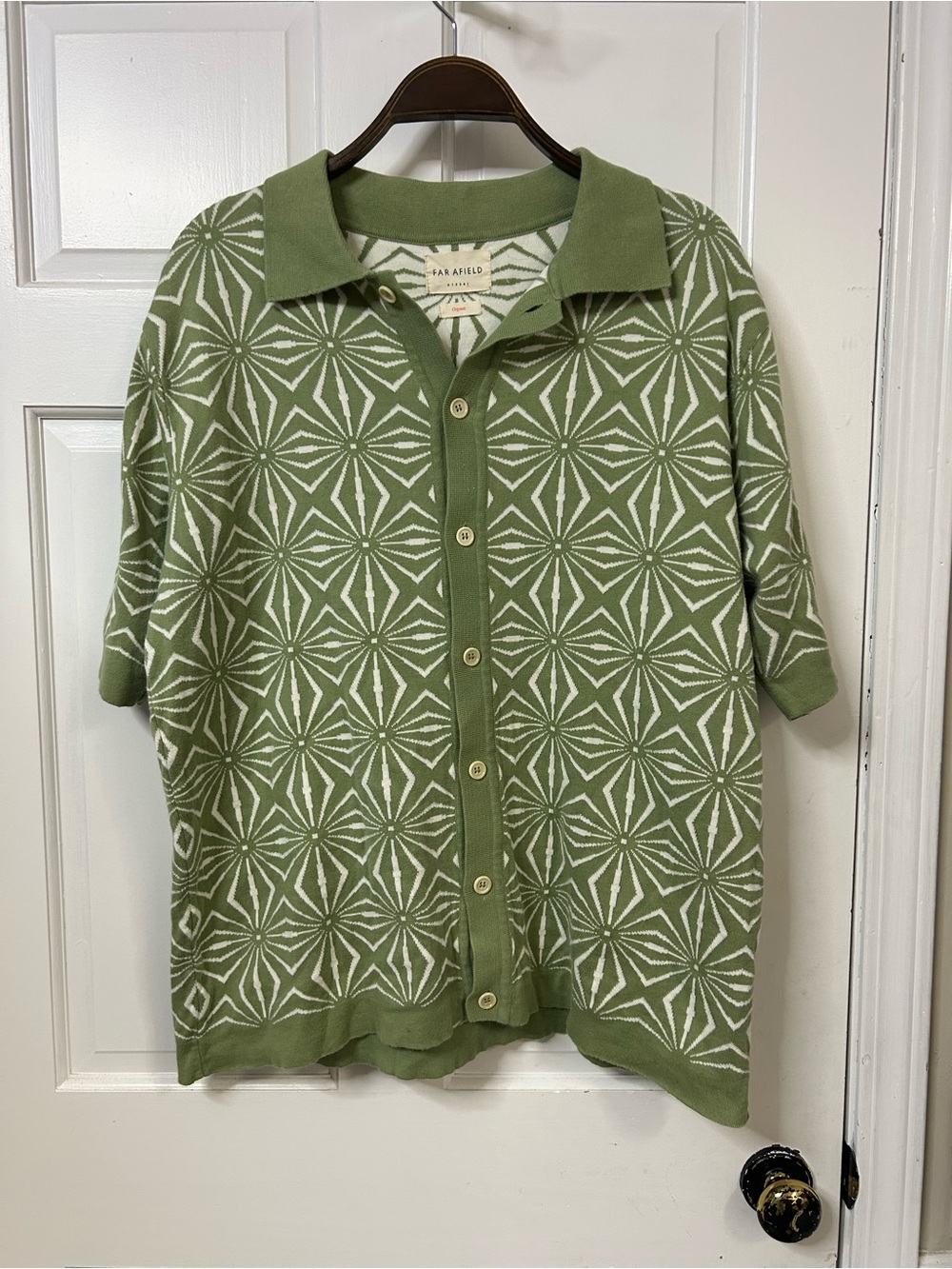 Far Afield Green Geometric Button-Front Polo Organic Cotton